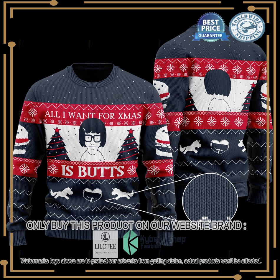 tina belcher all i want for xmas is butts christmas sweater 1 62355