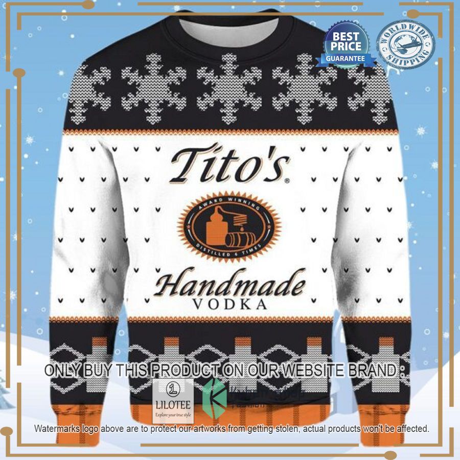 Tito's Handmade Vodka black white Ugly Christmas Sweater - LIMITED EDITION 2