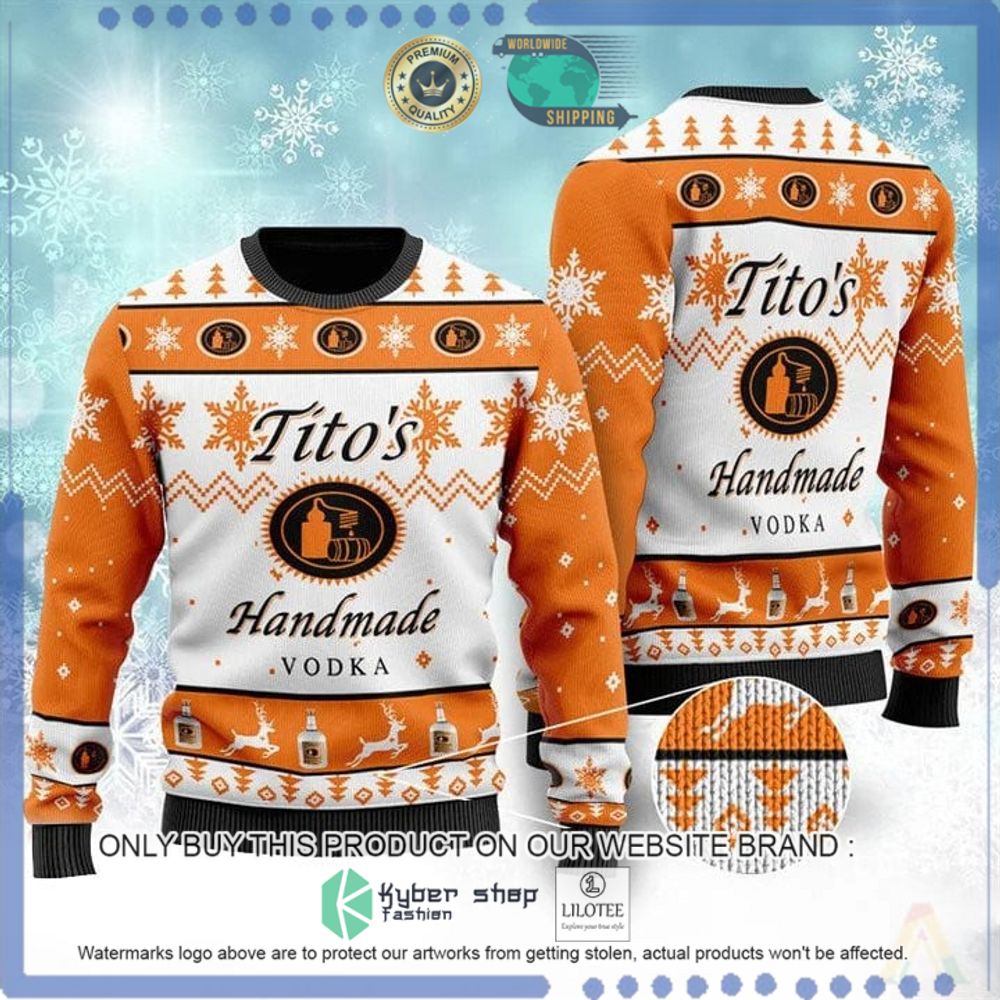 titos handmade vodka orange white christmas sweater 1 66601