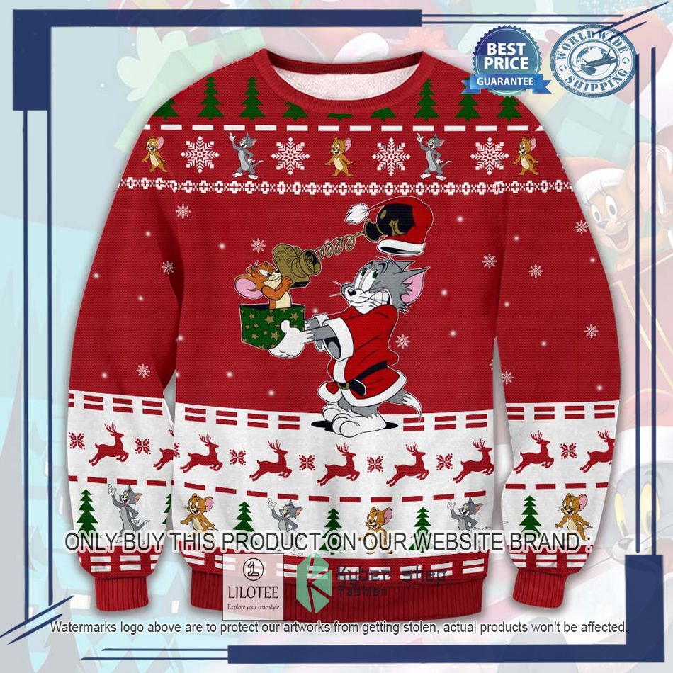 tom and jerry red ugly christmas sweater 1 1262