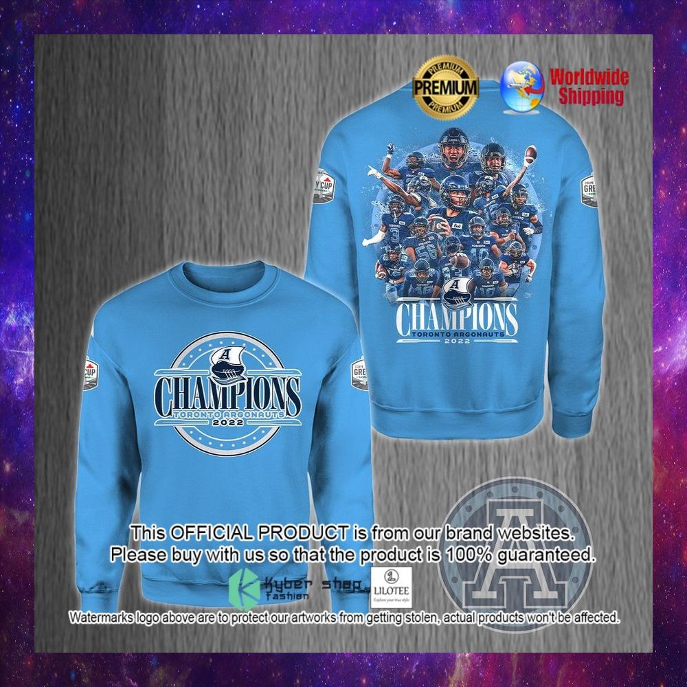 toronto argonauts 109th grey cup champion 2022 light blue 3d hoodie shirt 1 654