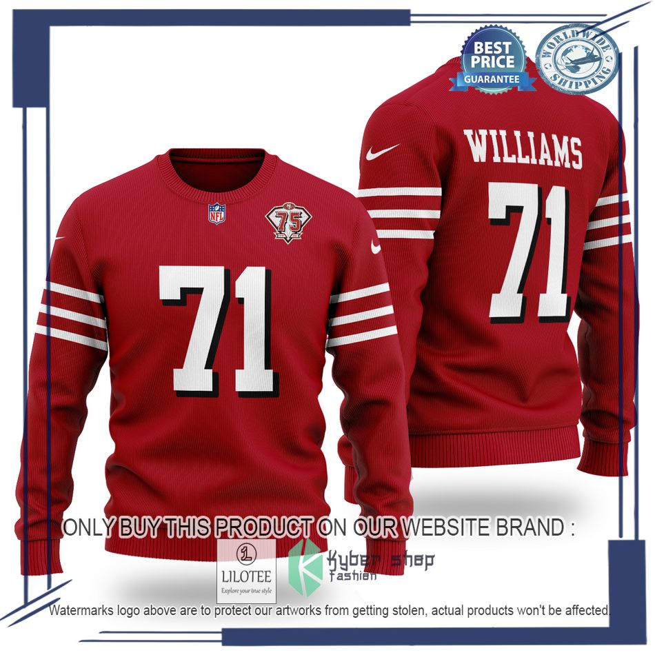 trent williams 71 san francisco 49ers nfl red wool sweater 1 50634