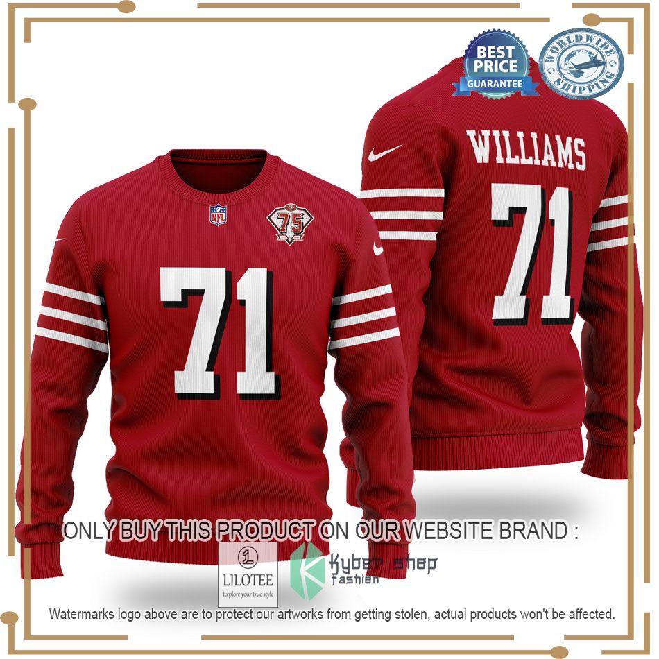 trent williams 71 san francisco 49ers nfl red wool sweater 1 9311