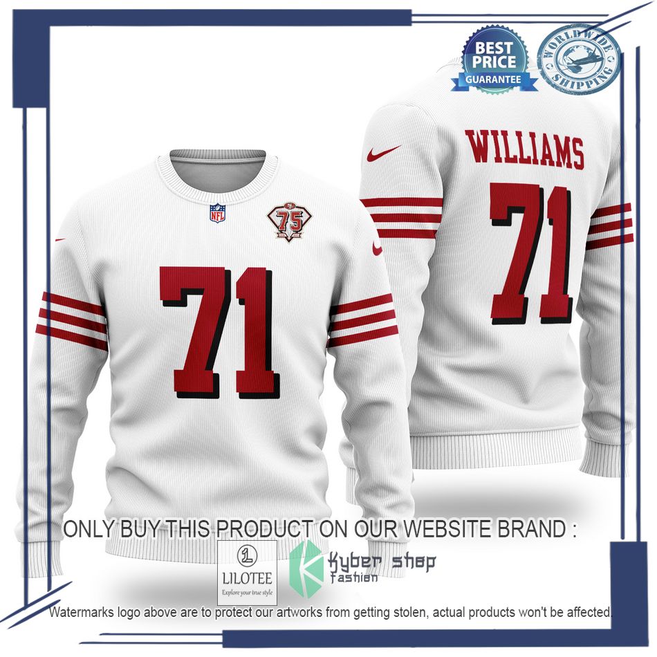 trent williams 71 san francisco 49ers nfl white wool sweater 1 30890