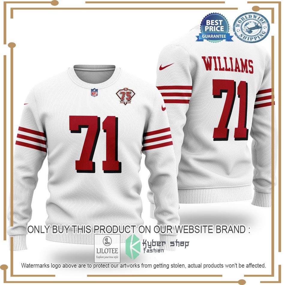 trent williams 71 san francisco 49ers nfl white wool sweater 1 31592