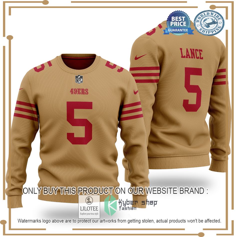 trey lance 5 san francisco 49ers nfl brown wool sweater 1 18071