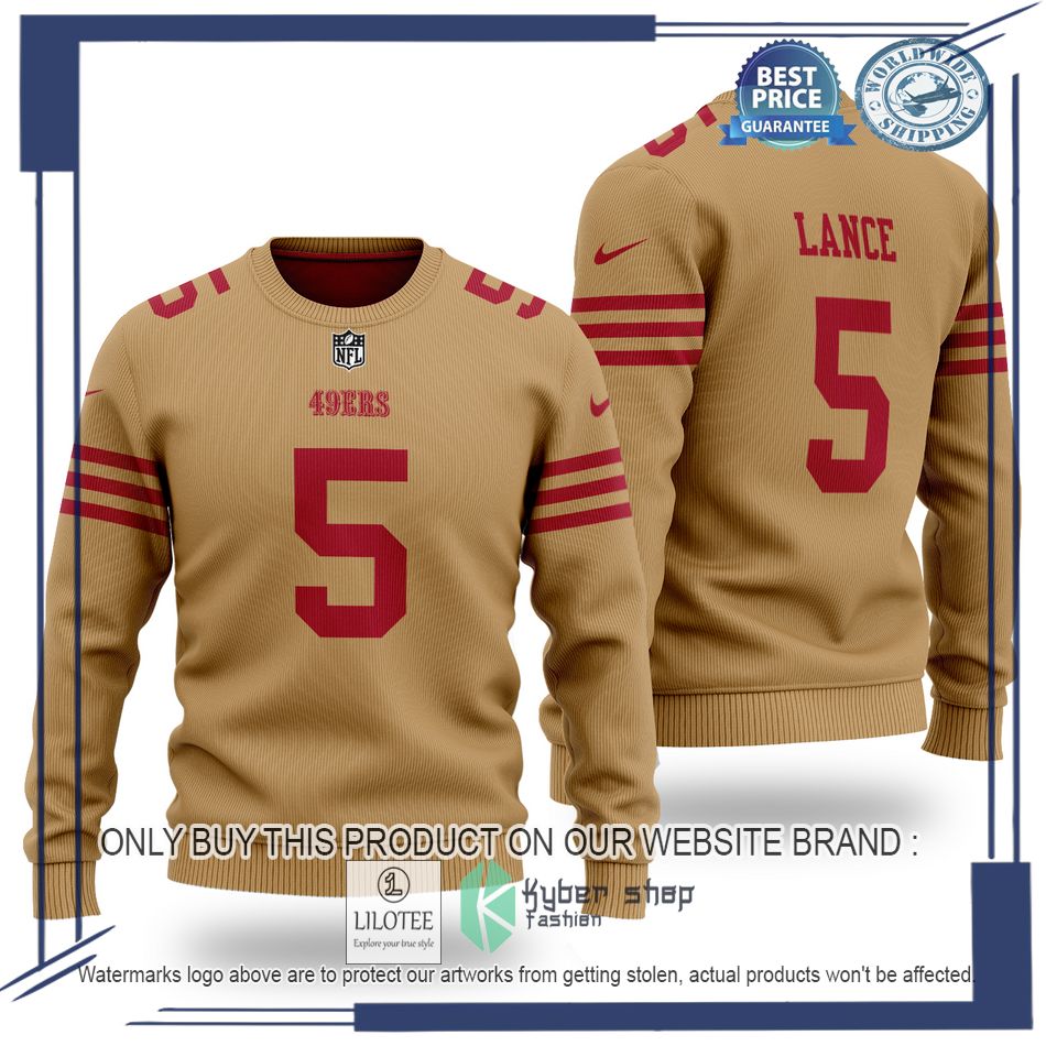 trey lance 5 san francisco 49ers nfl brown wool sweater 1 96006