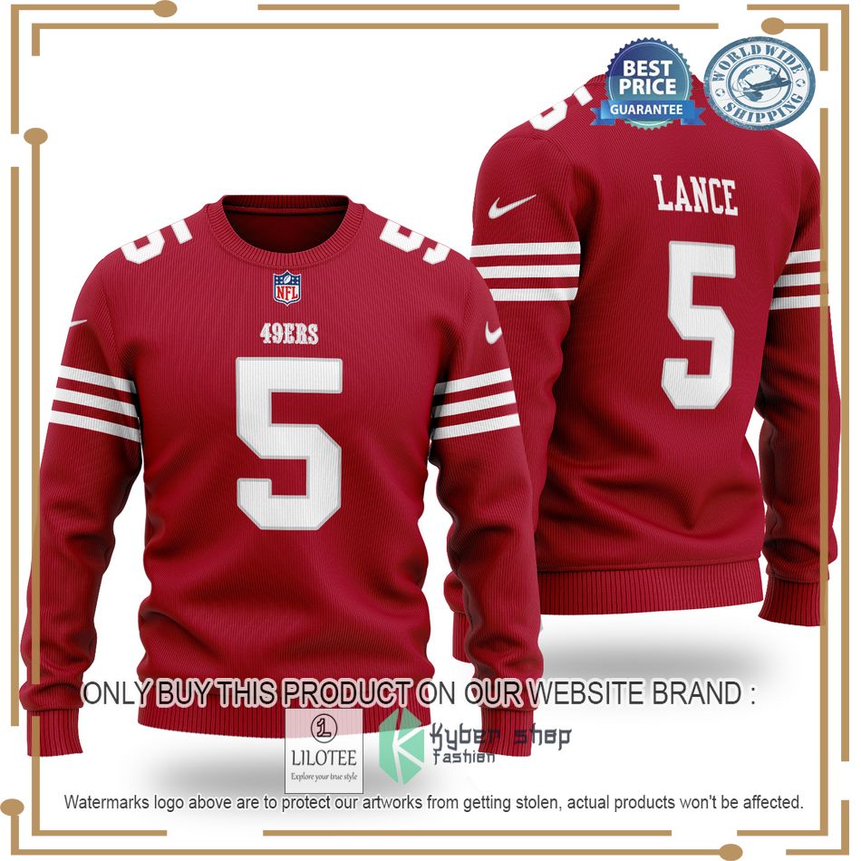 trey lance 5 san francisco 49ers nfl red wool sweater 1 14076