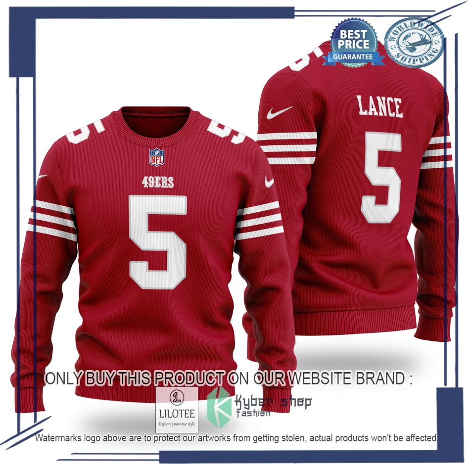 trey lance 5 san francisco 49ers nfl red wool sweater 1 45472