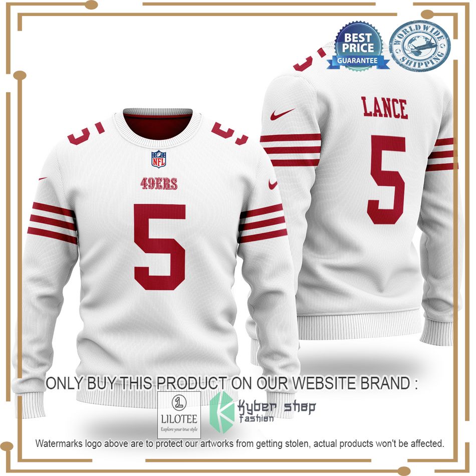 trey lance 5 san francisco 49ers nfl white wool sweater 1 51099