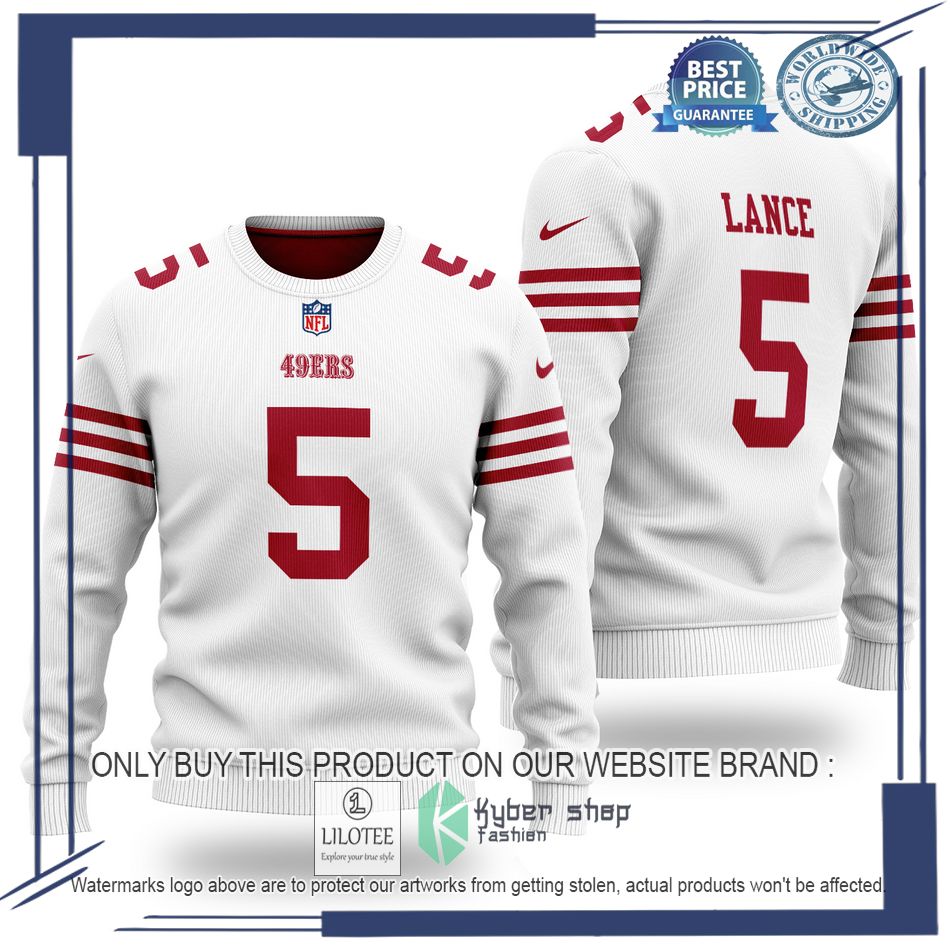 trey lance 5 san francisco 49ers nfl white wool sweater 1 60028
