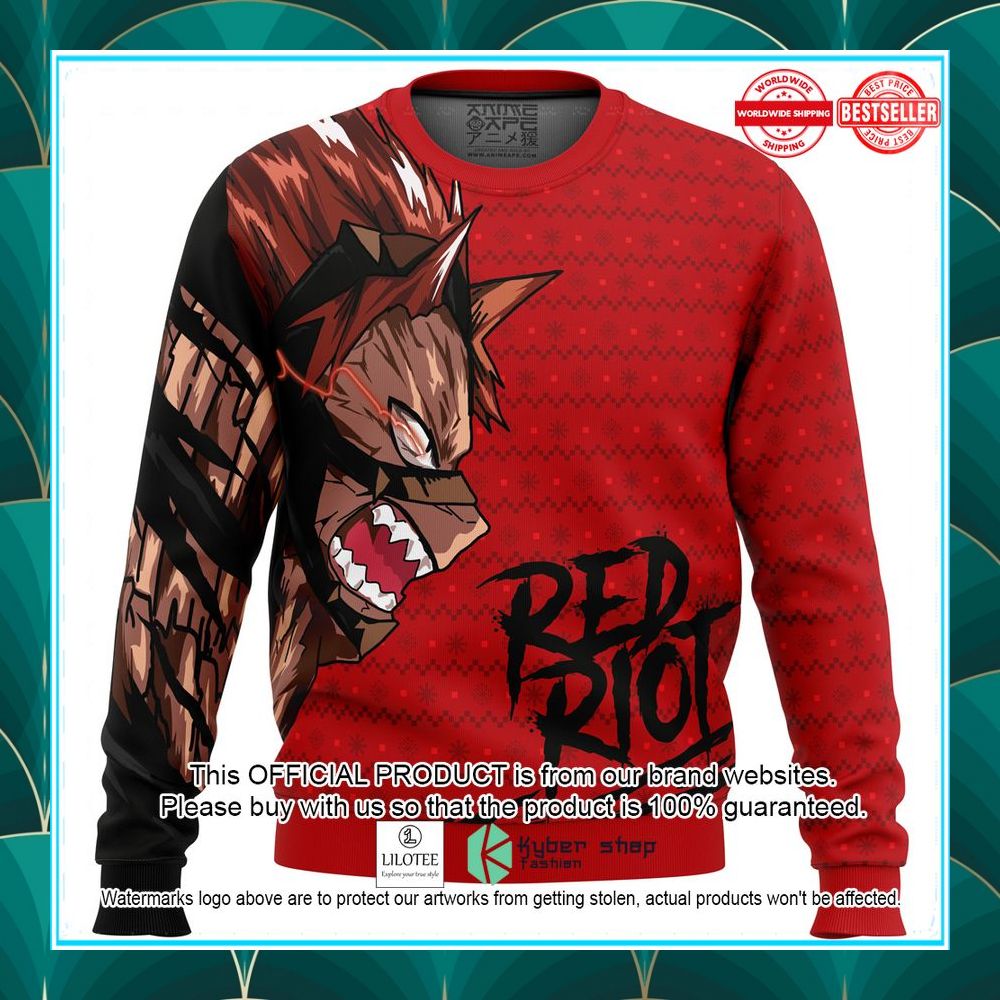 unbreakable red riot my hero academia christmas sweater 2 750