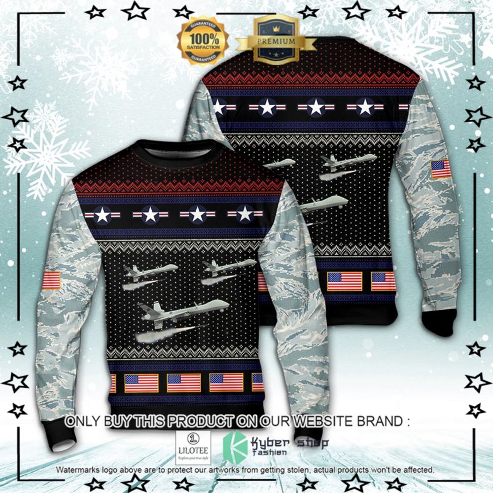 us air force general atomics mq 9 reaper christmas sweater 1 16469
