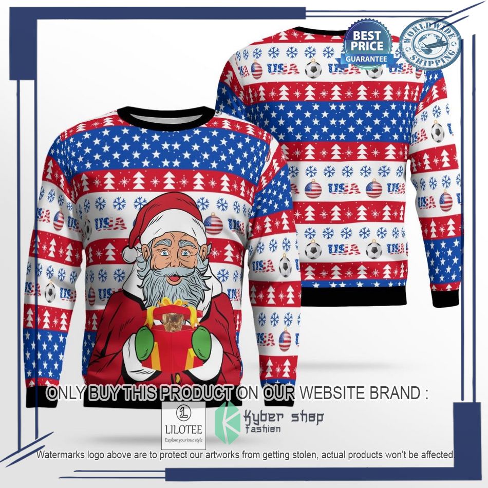 usa football santa claus gift ugly christmas sweater 1 67163