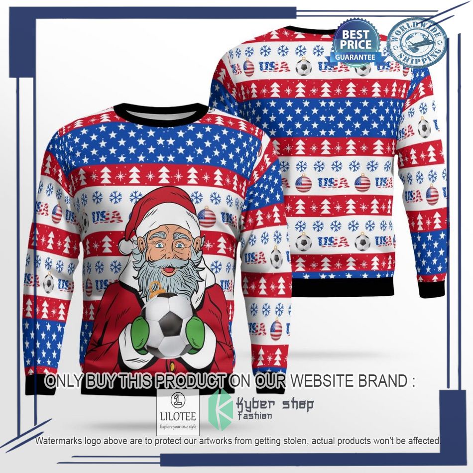 usa football santa claus ugly christmas sweater 1 89702