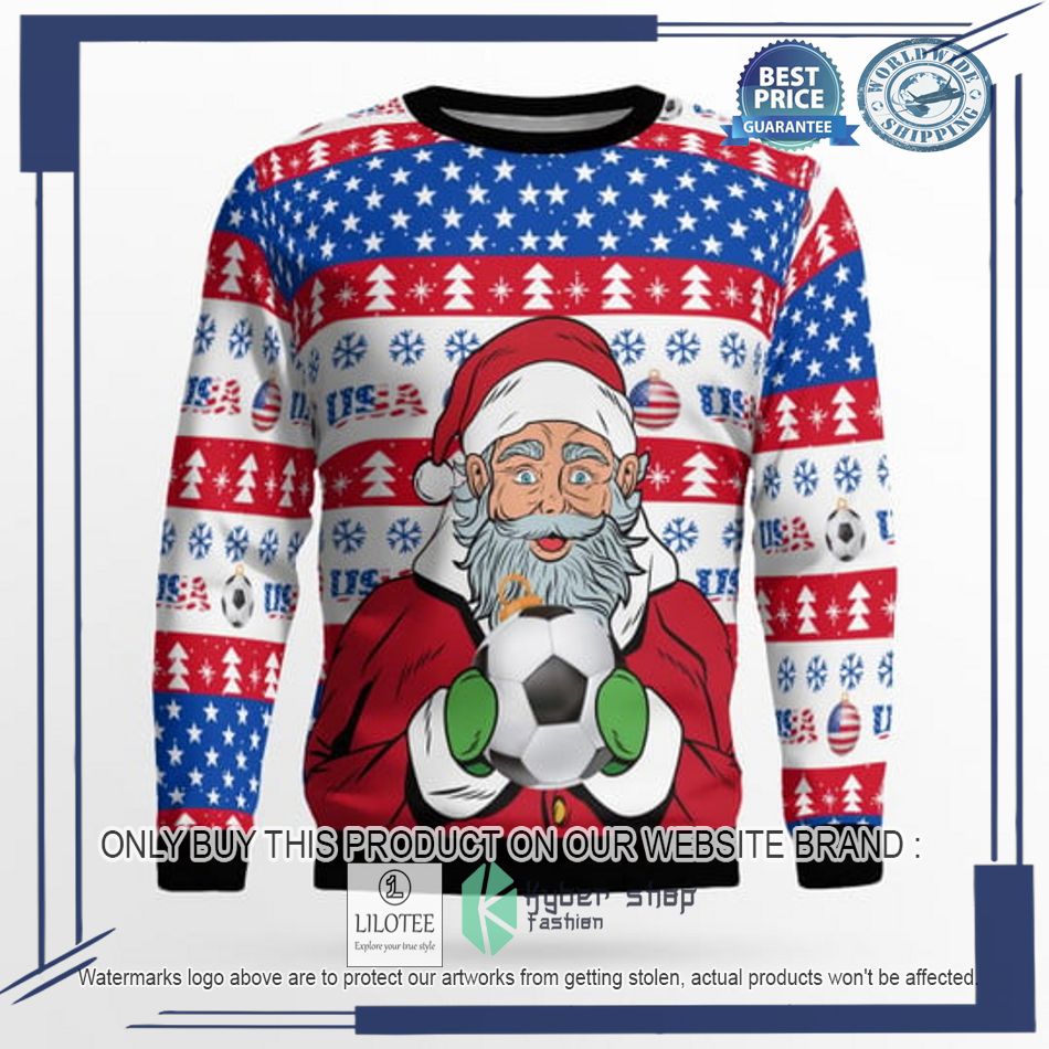 usa football santa claus ugly christmas sweater 2 24861