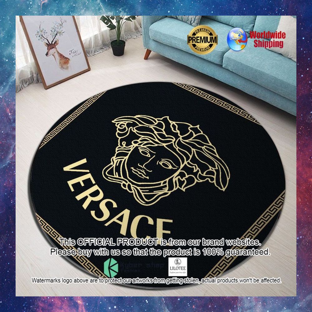 versace medusa black yellow round rug 1 407
