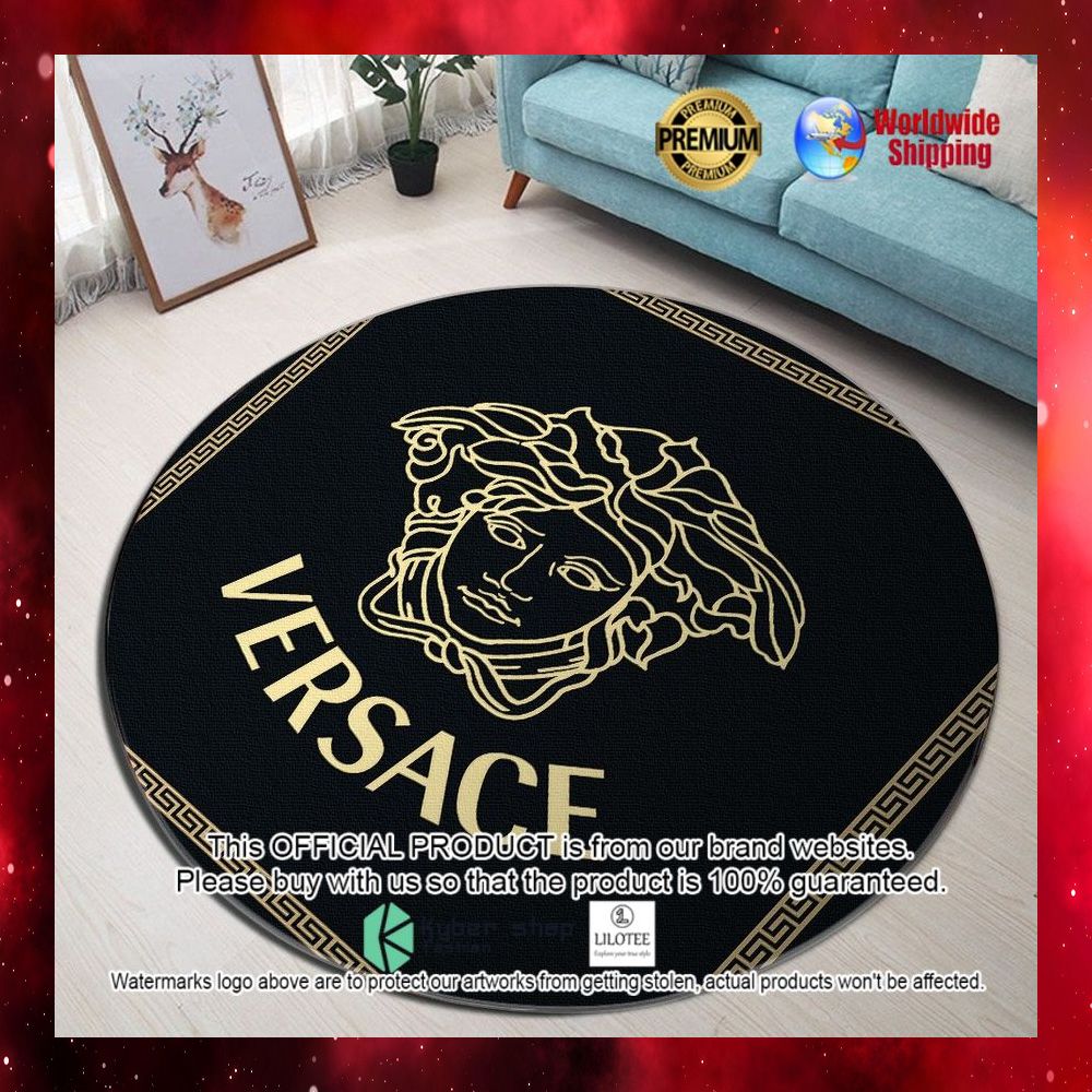 versace medusa black yellow round rug 1 874