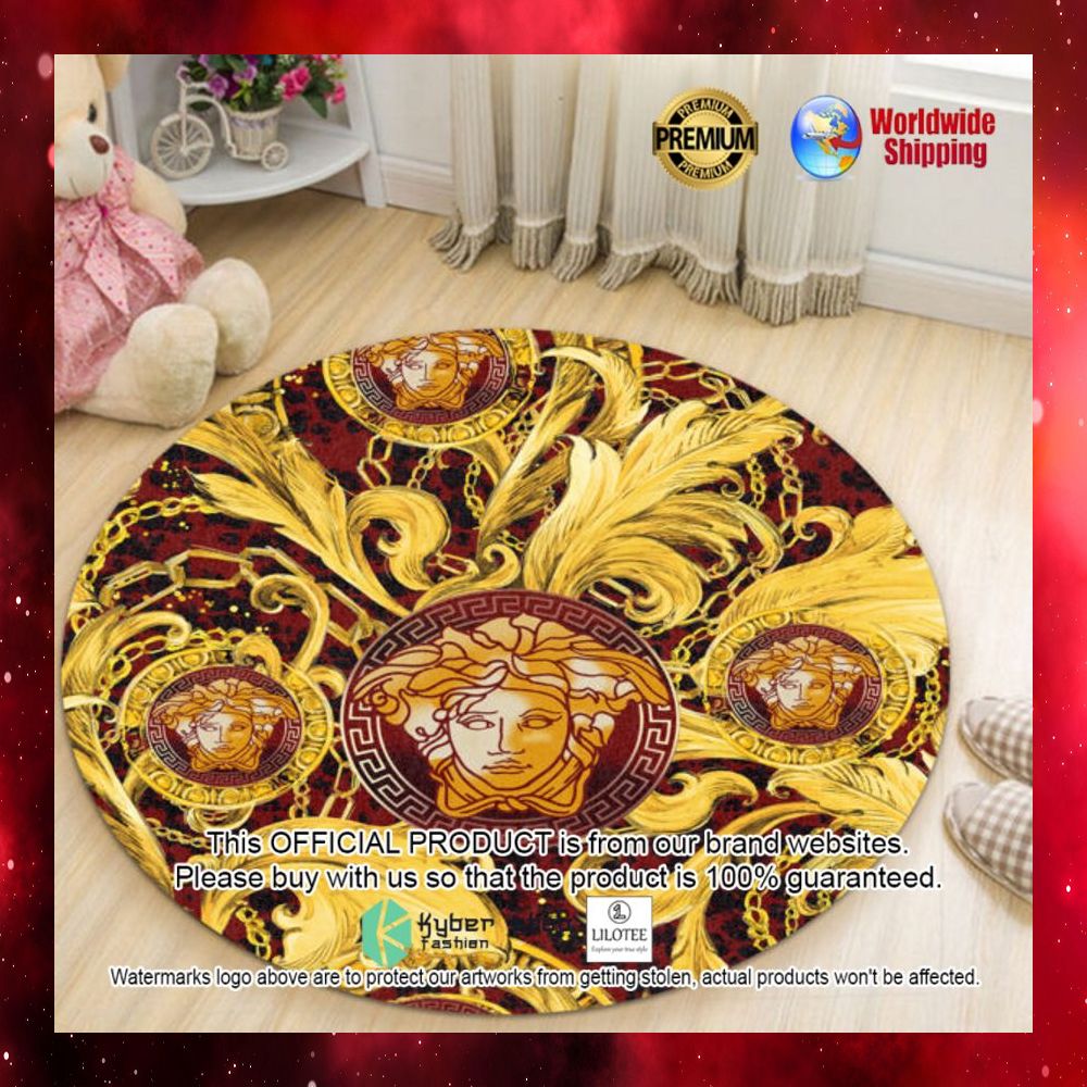 versace medusa red yellow pattern round rug 1 340