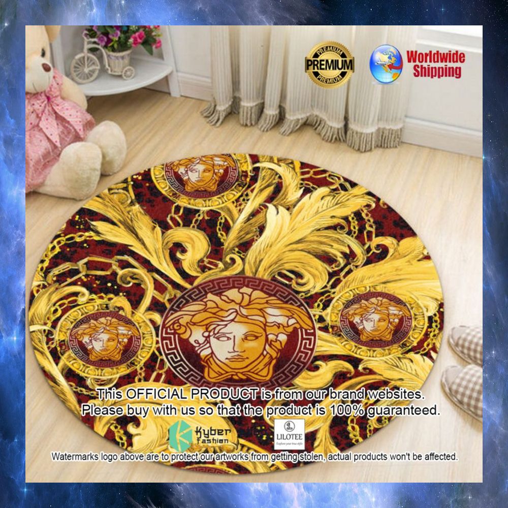 versace medusa red yellow pattern round rug 1 947