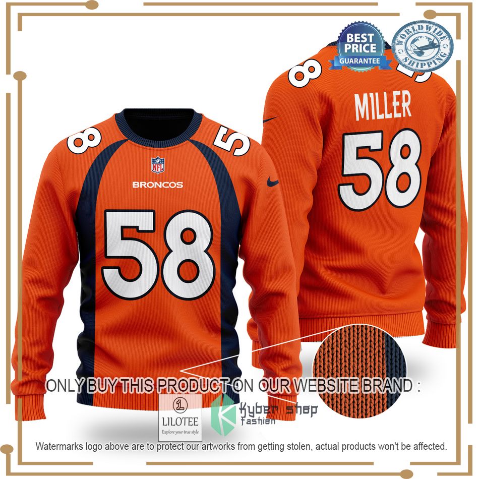 von miller 58 denver broncos nfl orange wool sweater 1 40661