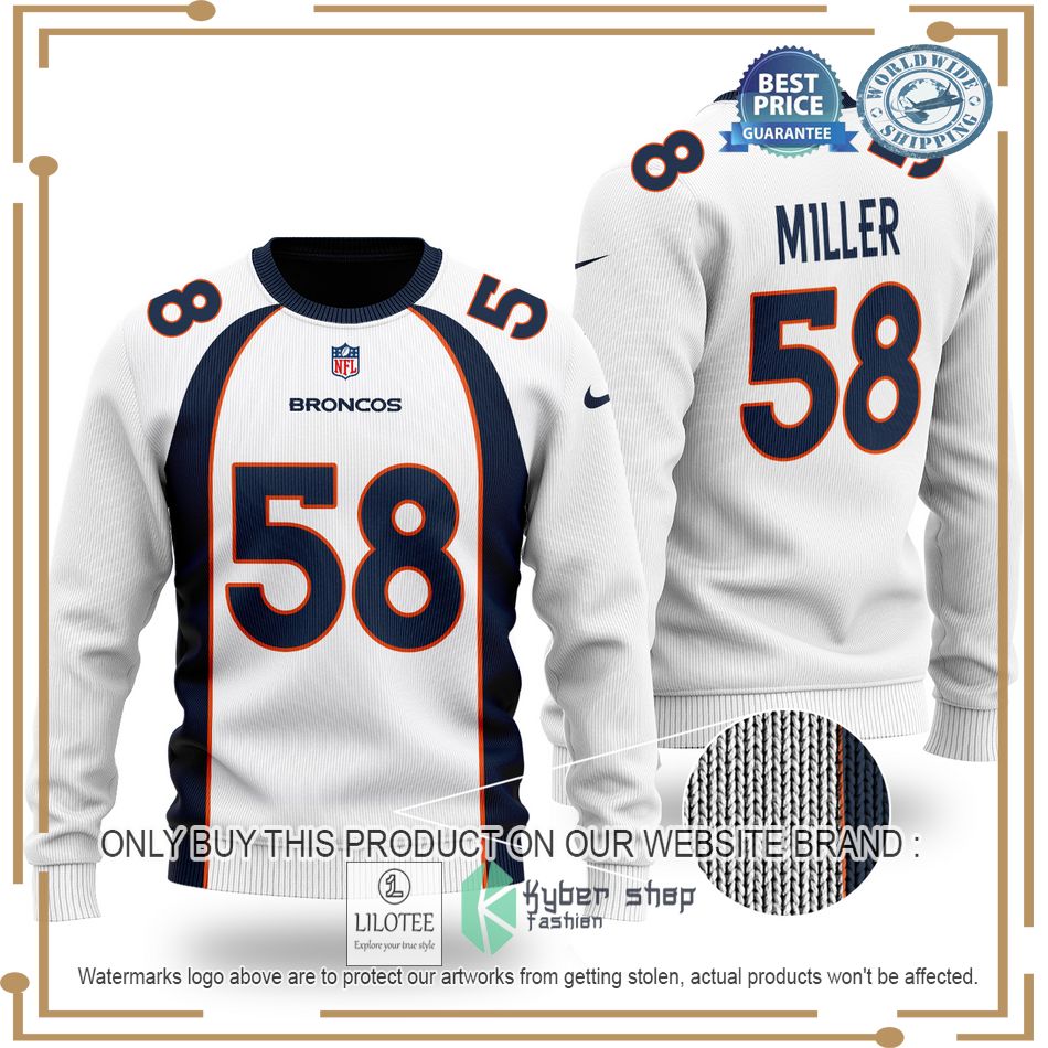 von miller 58 denver broncos nfl white wool sweater 1 56785