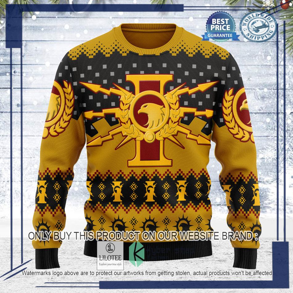 warhammer 40000 adeptus custodes logo ugly christmas sweater 2 25349