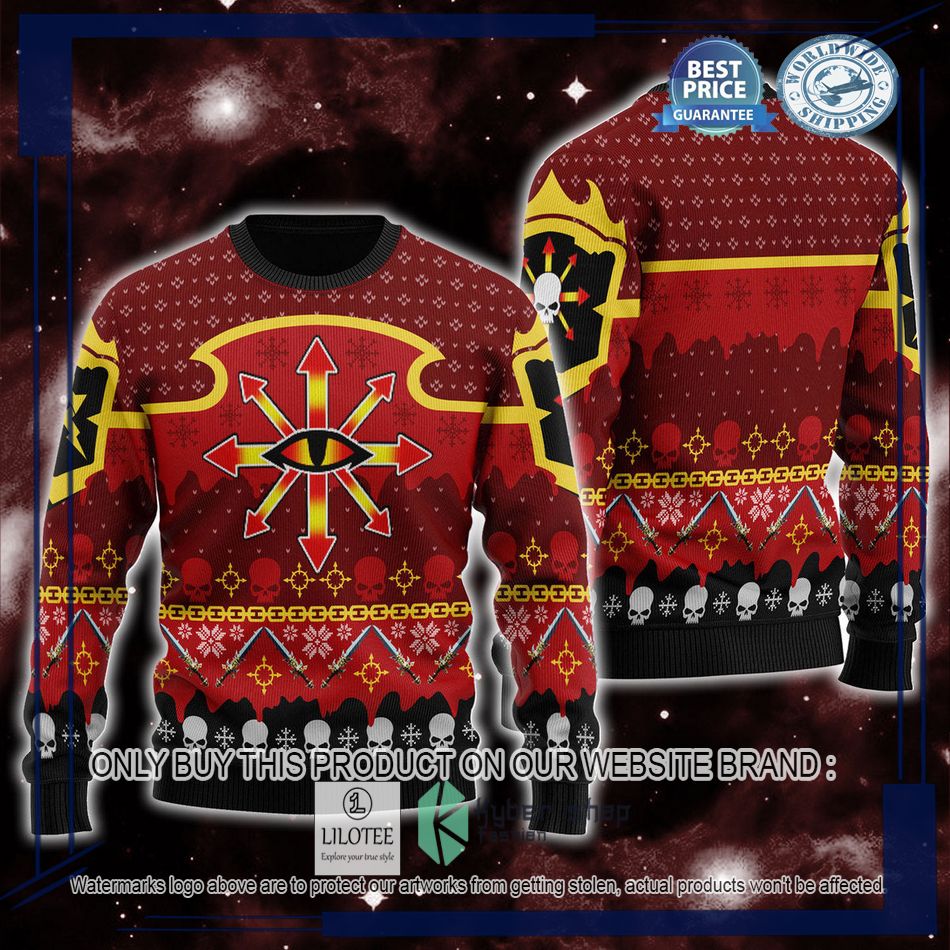 warhammer 40000 chaos reigns khorne logo ugly christmas sweater 1 68757