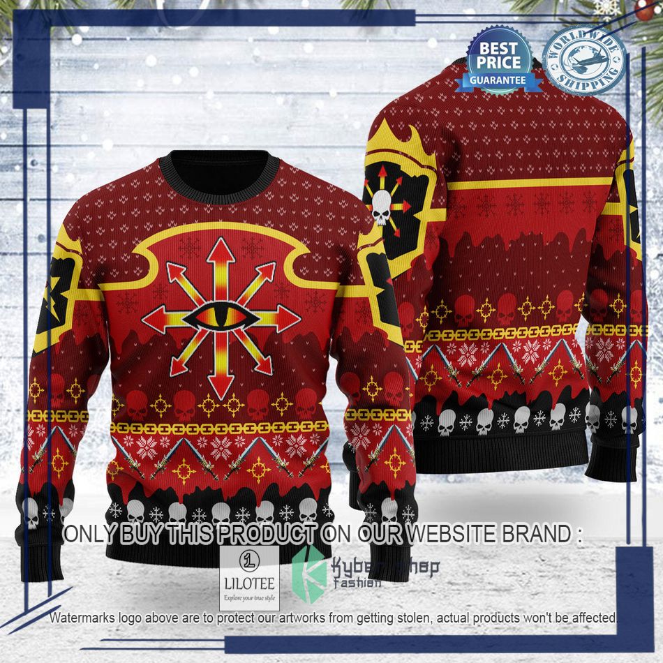 warhammer 40000 chaos reigns khorne logo ugly christmas sweater 2 33221