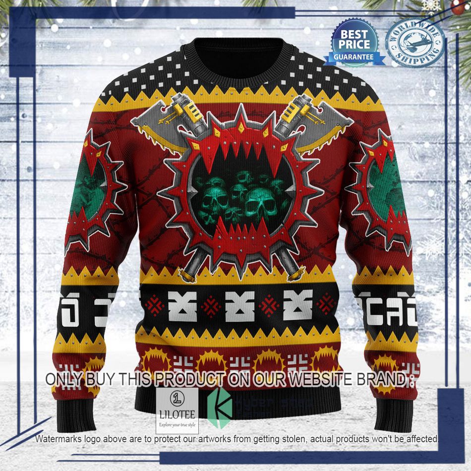 warhammer 40000 chaos space marine world eaters logo ugly christmas sweater 2 82940