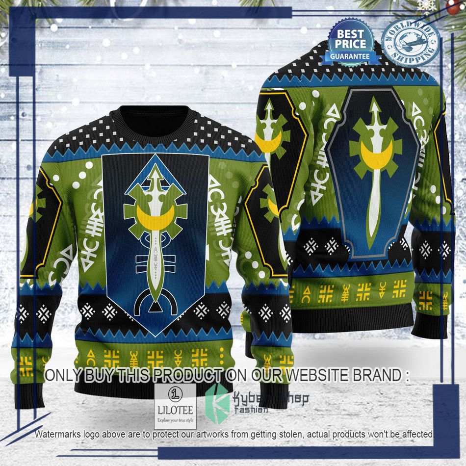 warhammer 40000 craftworlds aeldari of alaitoc logo ugly christmas sweater 1 493