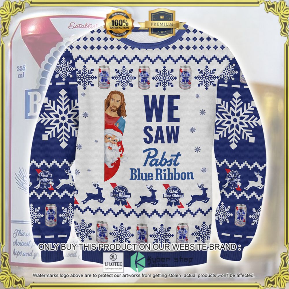 we saw pabst blue ribbon jesus ugly sweater 1 3967