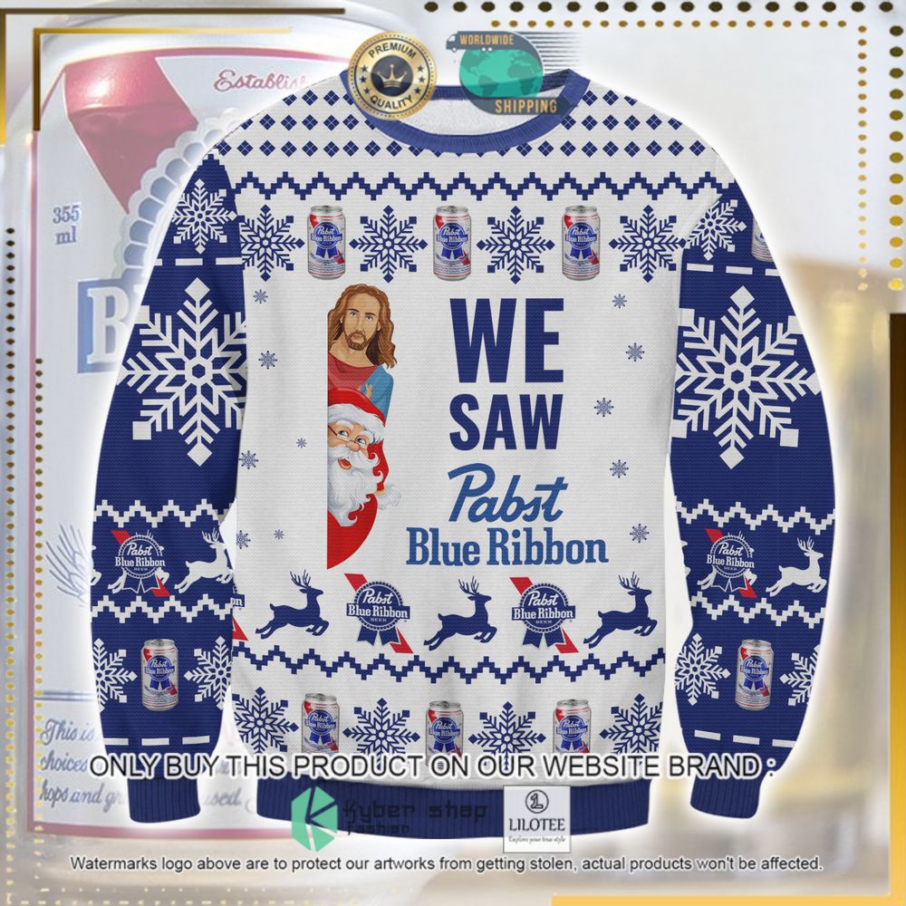 we saw pabst blue ribbon jesus ugly sweater 1 60133