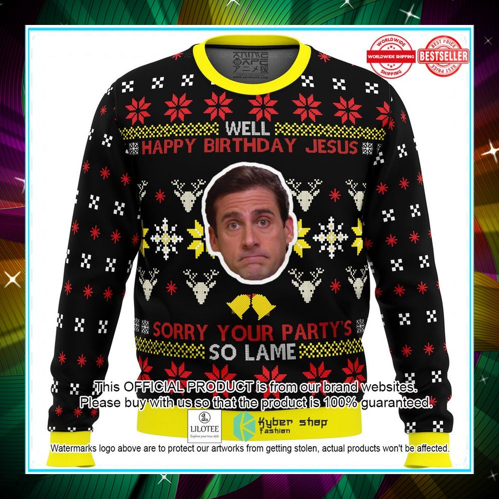 well happy birthday jesus the office christmas sweater 1 157