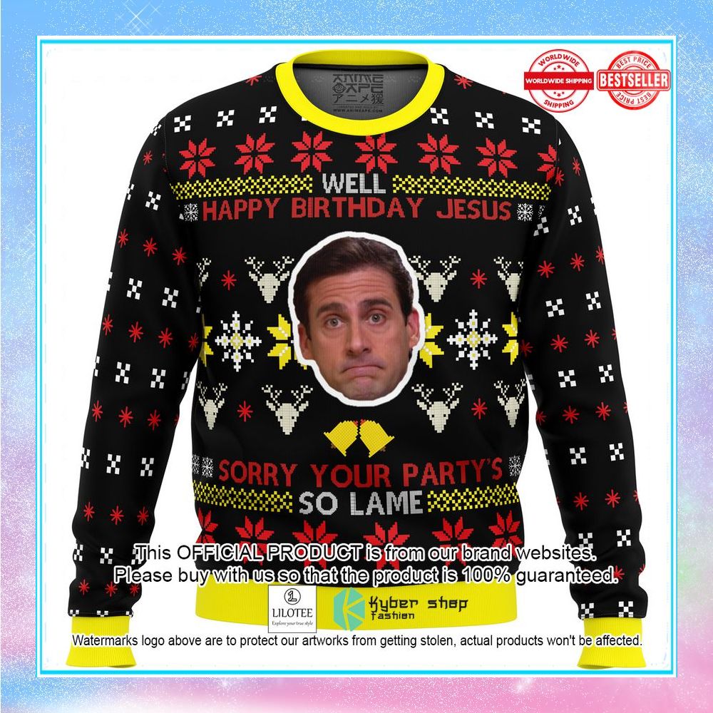 well happy birthday jesus the office christmas sweater 1 21