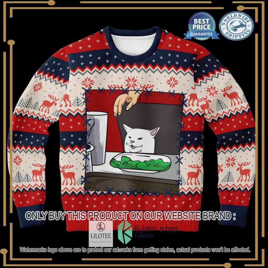 woman yells at cat christmas sweater 1 7710