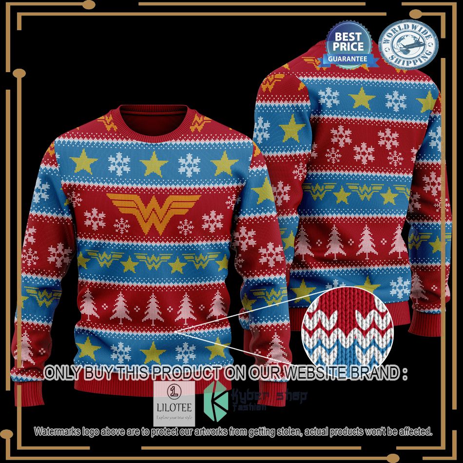 wonder woman logo blue red christmas sweater 1 77954