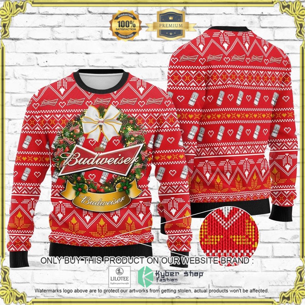 wreath budweiser beer red christmas sweater 1 2772