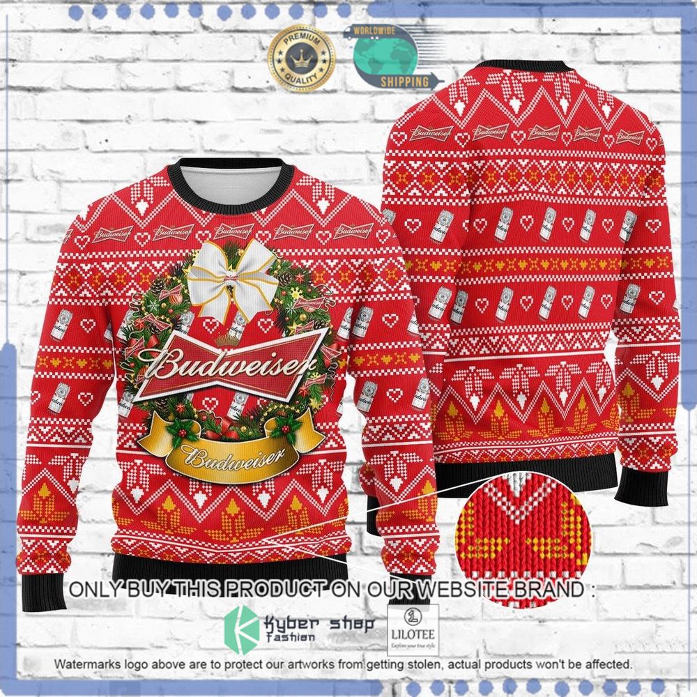 wreath budweiser beer red christmas sweater 1 30957