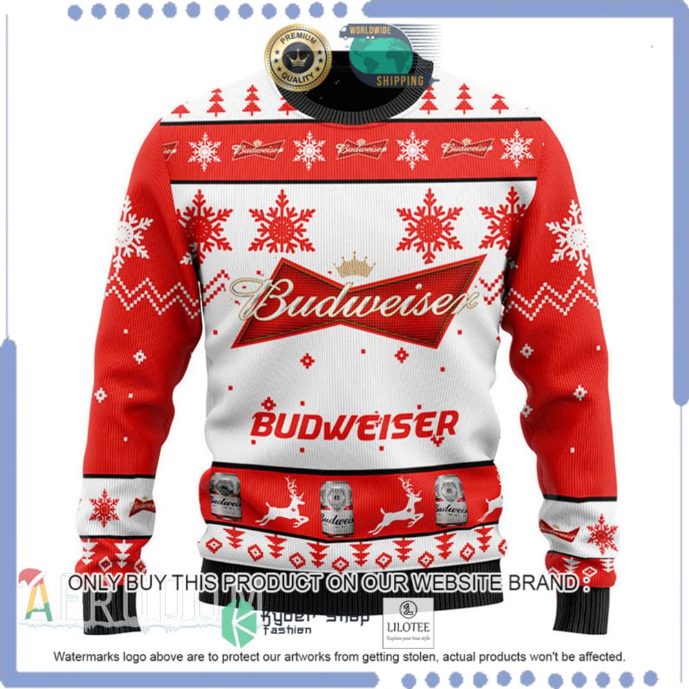 xmas budweiser beer white red christmas sweater 1 973