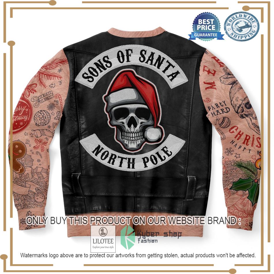 xmas life tatoo skull sons of santa north pole ugly christmas sweater 2 62537