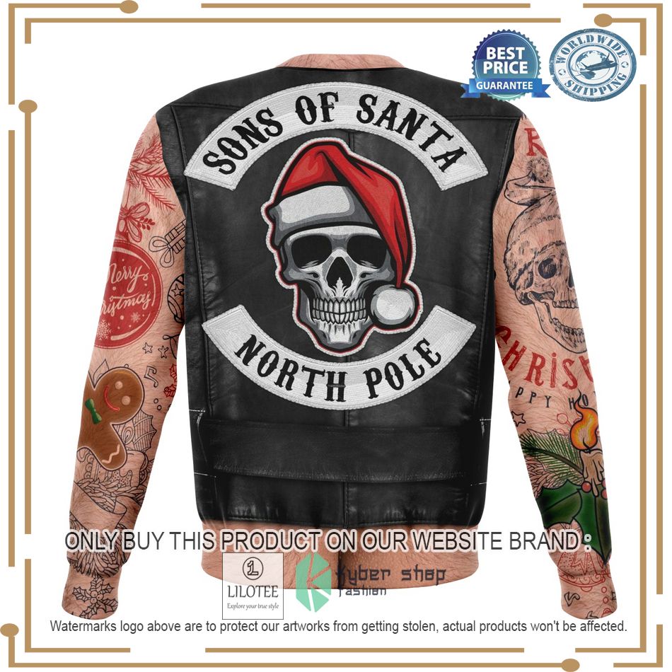 xmas life tatoo skull sons of santa north pole ugly christmas sweater 4 81499