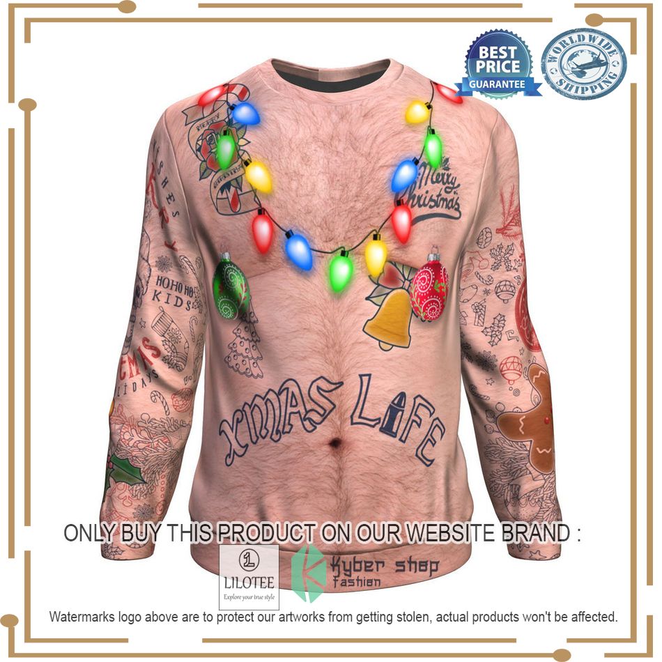 xmas life tatoo topless man ugly christmas sweater 5 89481