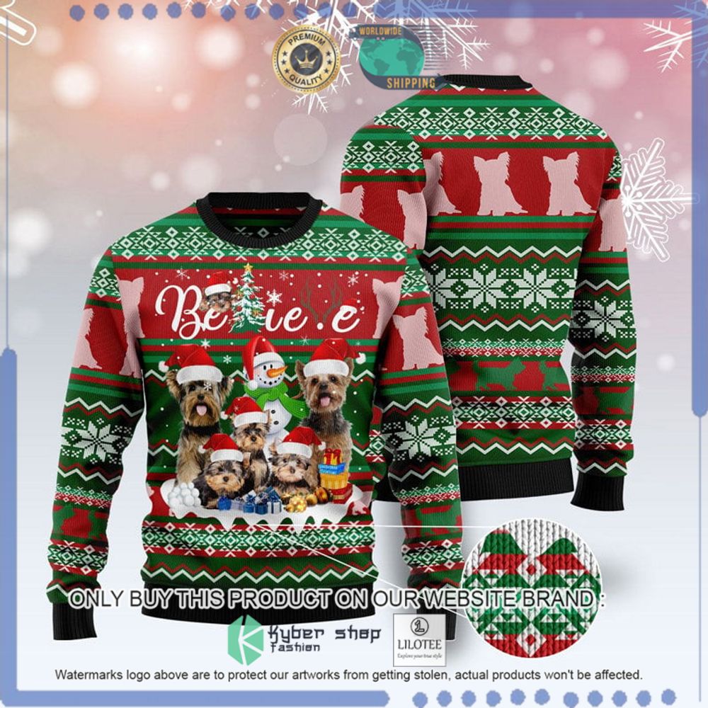 yorkshire terrier red green christmas sweater 1 15617