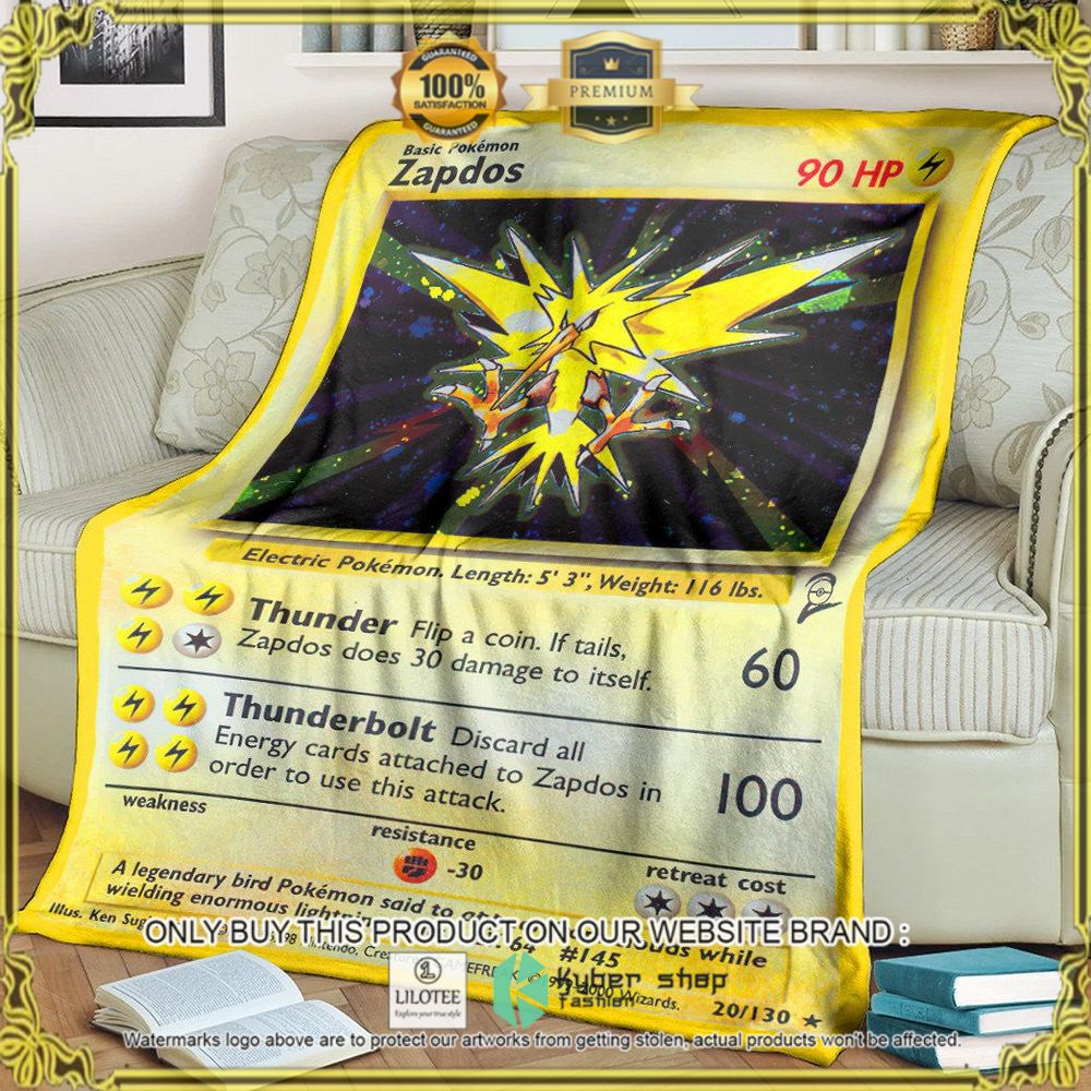 Zapdos Base Set Custom Pokemon Soft Blanket - LIMITED EDITION 8