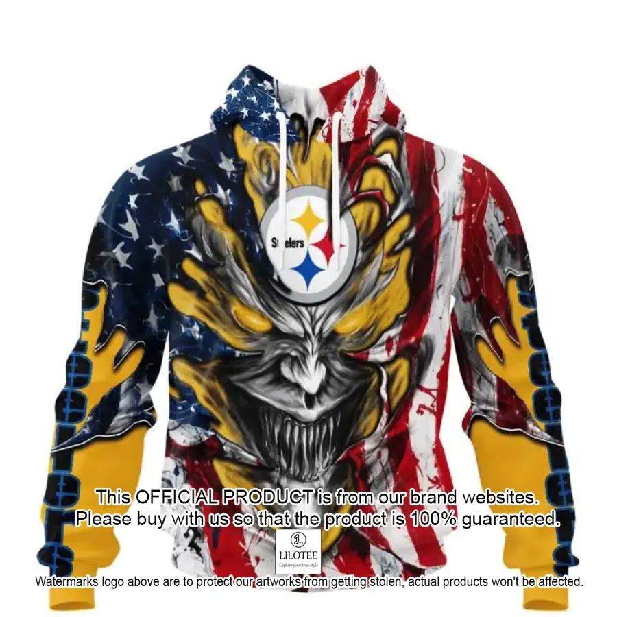 personalized pittsburgh steelers demon face american flag shirt hoodie 1 241