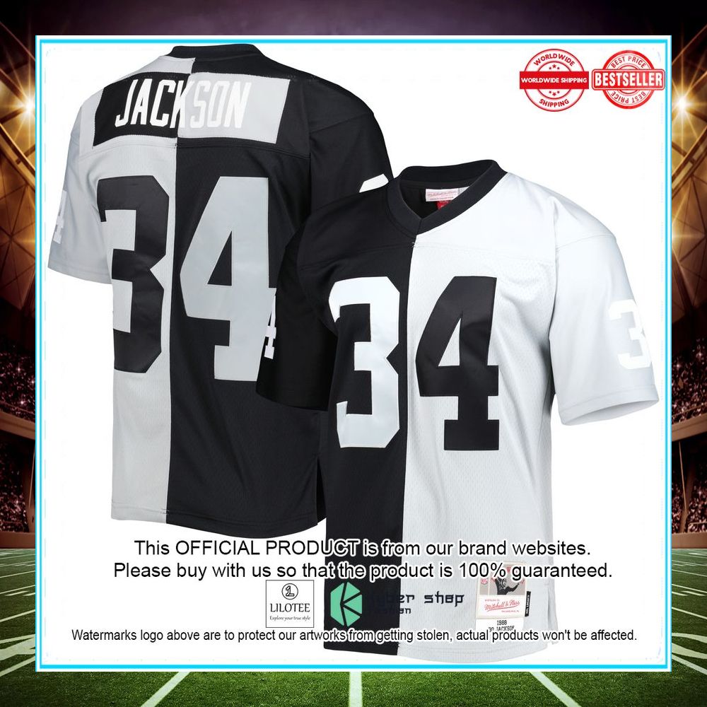 bo jackson las vegas raiders mitchell ness 1988 split legacy replica black silver football jersey 1 173