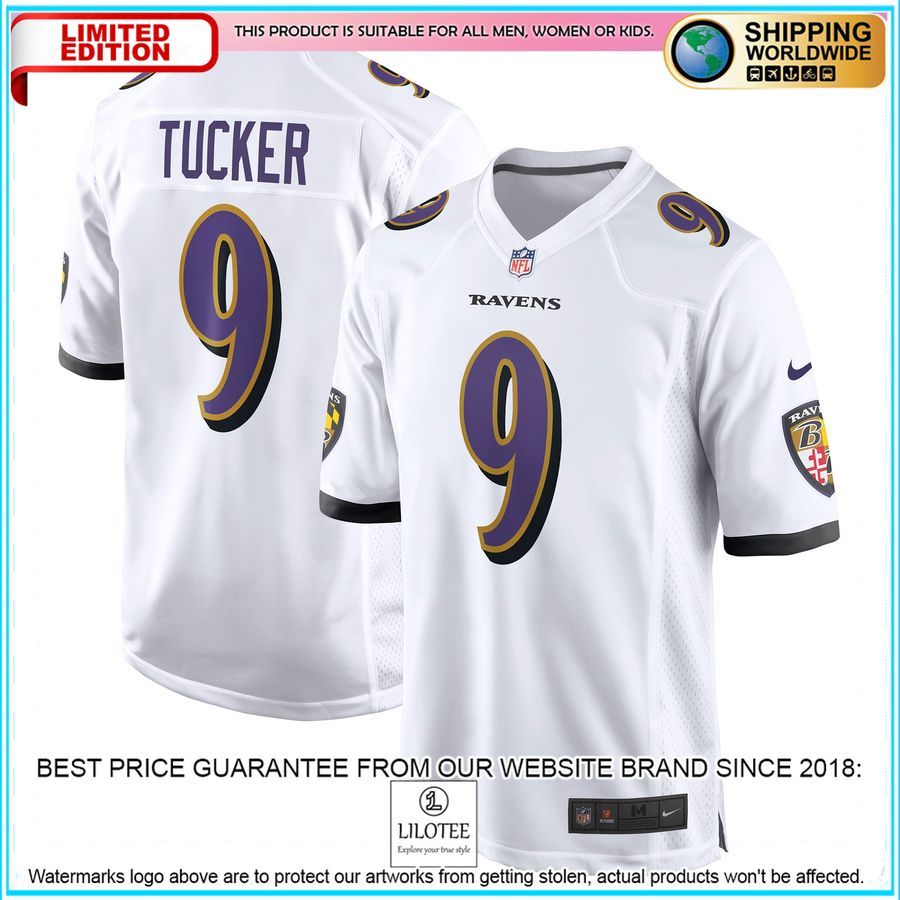 justin tucker baltimore ravens white football jersey 1 354