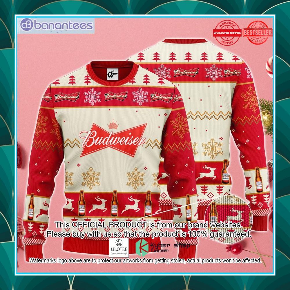 budweiser beer red ugly christmas sweater 1 916
