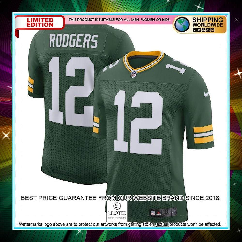 aaron rodgers green bay packers classic player green football jersey 1 35